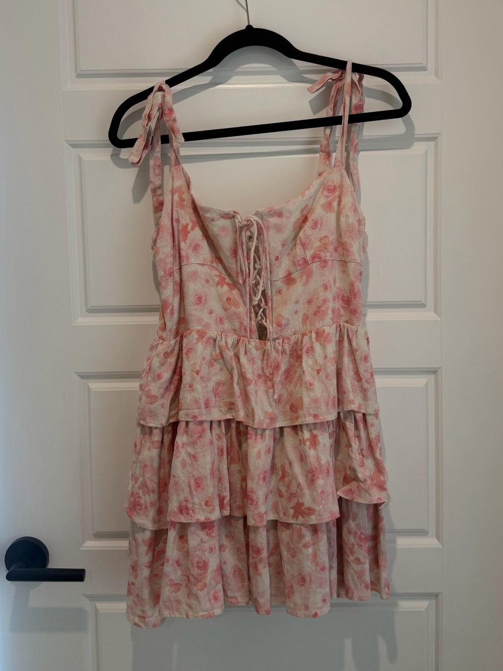 Bardot Pink Floral Tie-Shoulder Tiered Ruffle Dressing